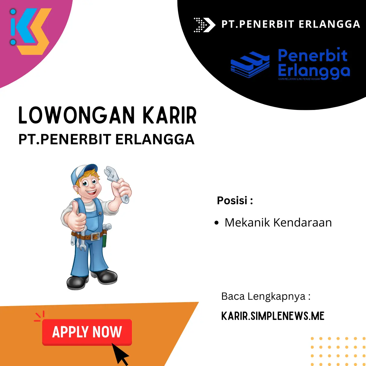 Lowongan Karir Mekanik Kendaraan PT.Penerbit Erlangga Terbaru