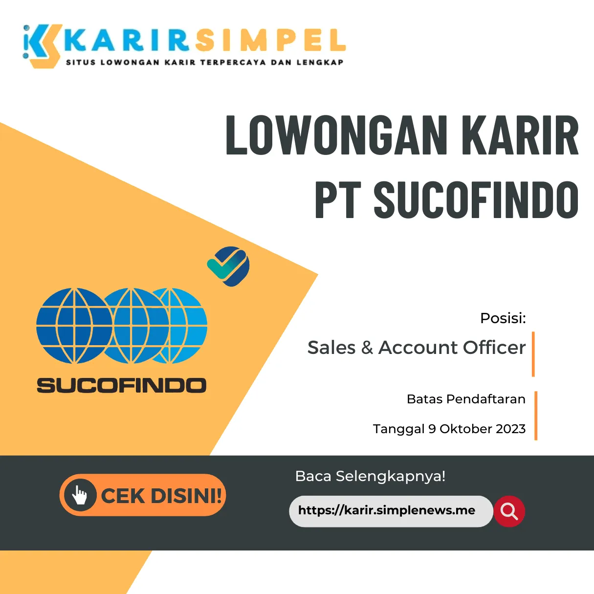 Lowongan Karir PT Sucofindo Terbaru Posisi Sales & Account Officer