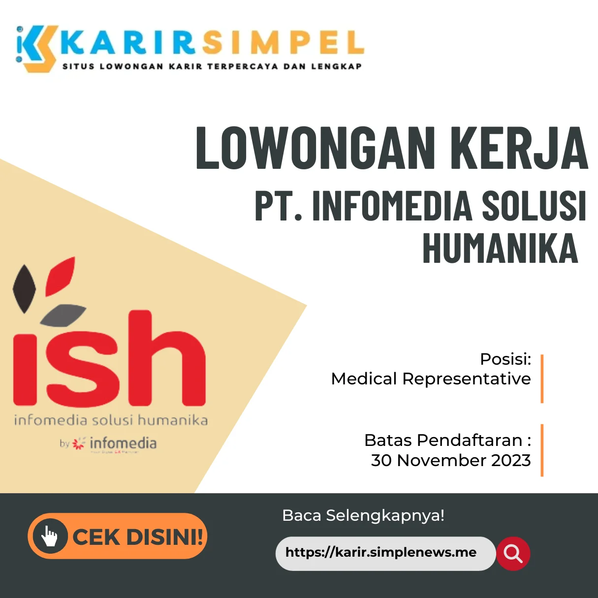 Lowongan Kerja Medical Representative PT Infomedia Solusi Humanika Terbaru