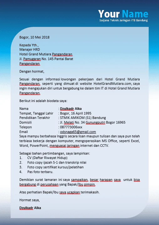 Contoh Surat Lamaran Kerja Kreatif yang Menarik Perhatian HRD - PAKAR