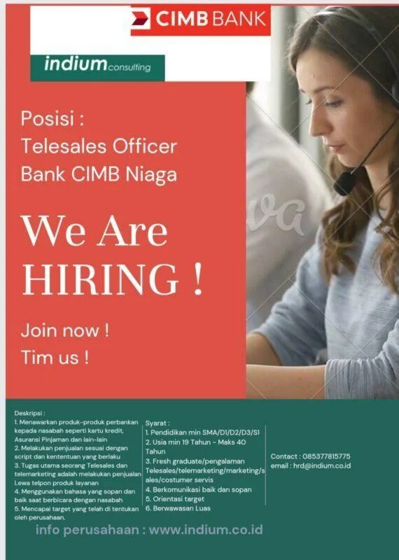 Lowongan Kerja Telesales Officer Bank CIMB Niaga di PT. Indium Dinamika