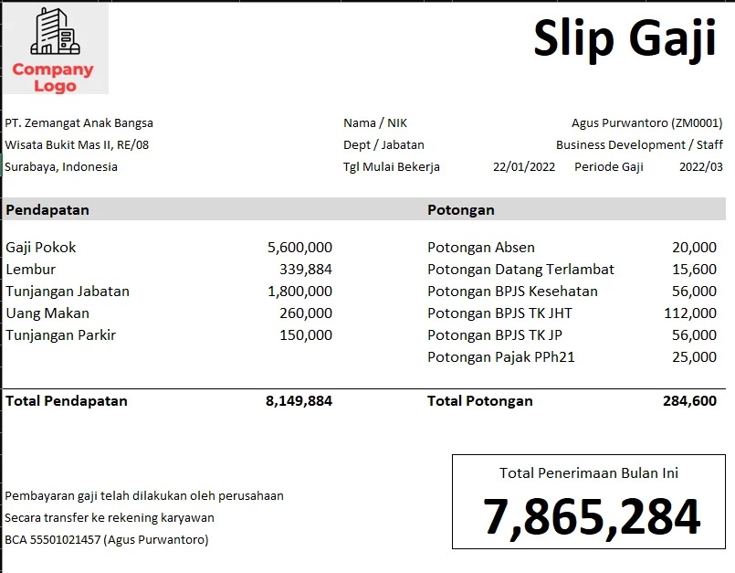 Contoh Slip Gaji untuk Pengajuan KPR – Panduan Praktis & Lengkap 5 20 Contoh Slip Gaji Karyawan Beserta Fungsi, Format Dan Templatenya