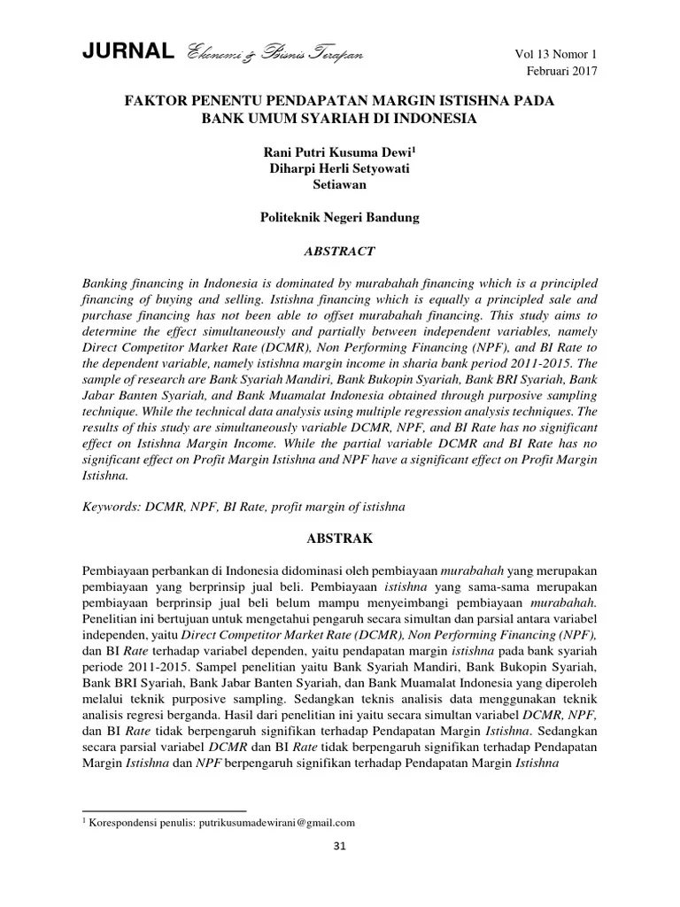 Faktor Penentu Margin Istishna Bank Syariah | PDF | Bisnis | Hukum