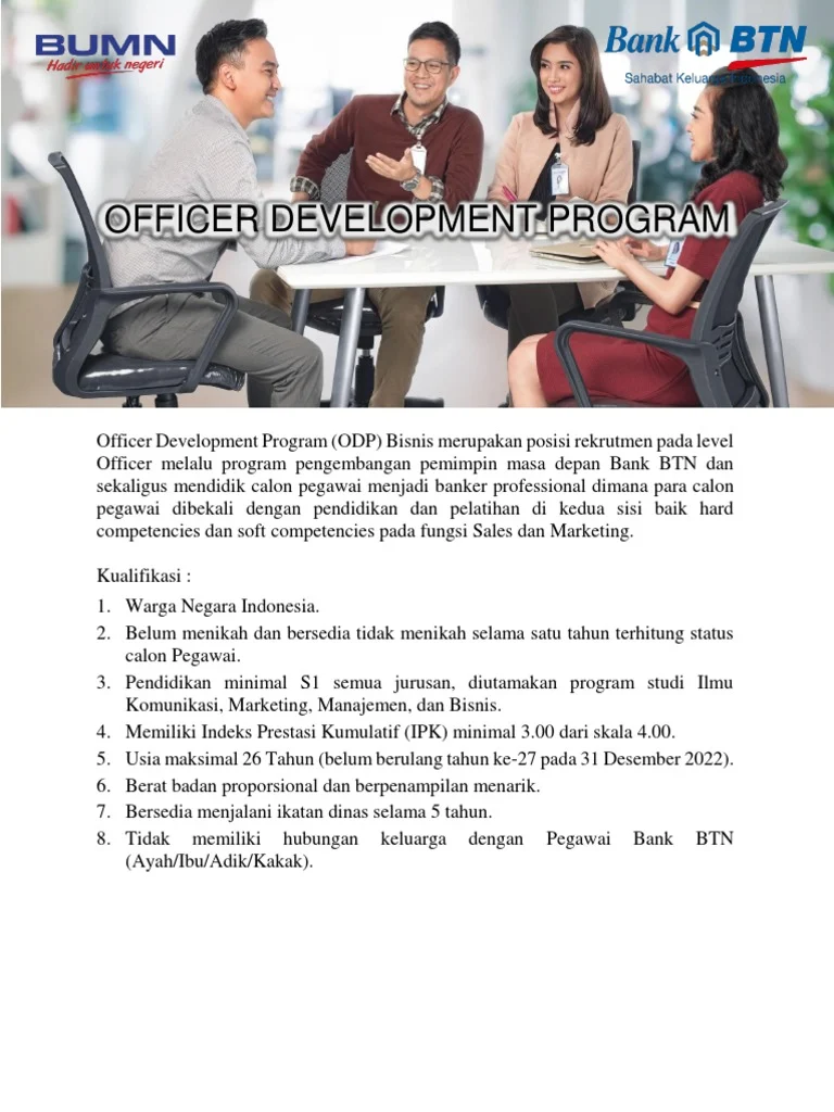 Gaji Officer Development Program (ODP) BTN: Kisaran, Komponen, dan Prospek Karir 1 Gaji dan Kualifikasi ODP Bank BTN | PDF | Karier & Perkembangan