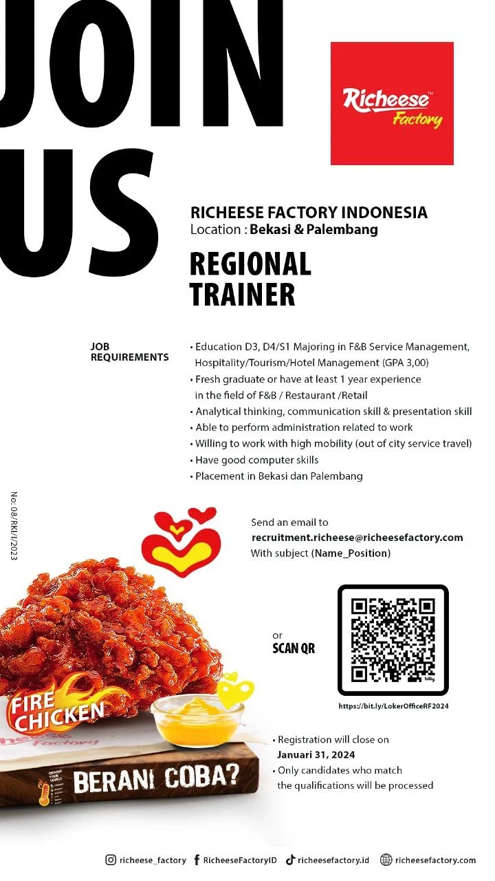 Hii... Good talent PT Richeese Kuliner Indonesia saat ini membuka