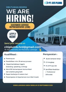 LOKER PT. CITI PLUMB | Dinas Tenaga Kerja Kabupaten Lamongan