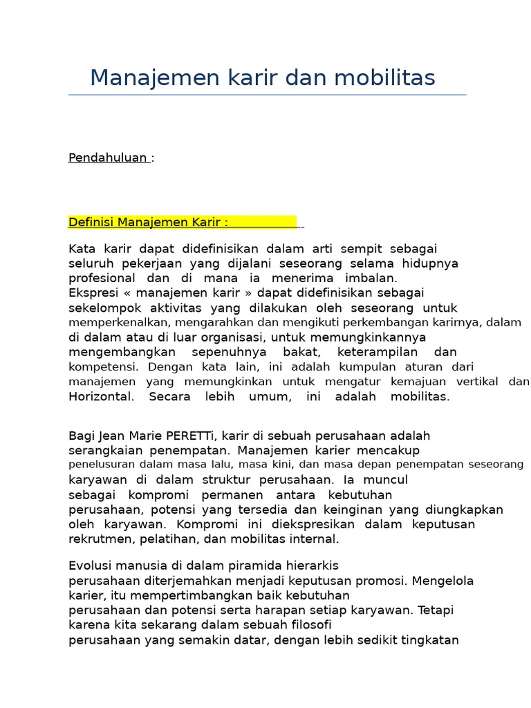 Manajemen karir dan mobilitas | PDF