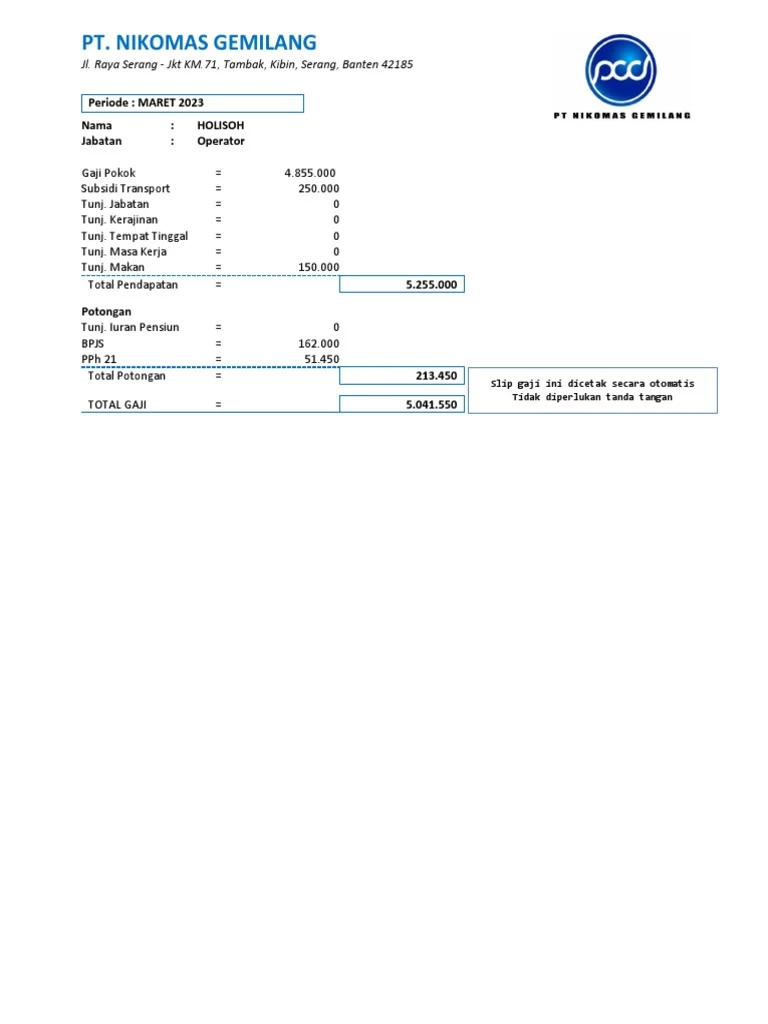 Gaji di PT Nikomas Gemilang Berdasarkan Posisi